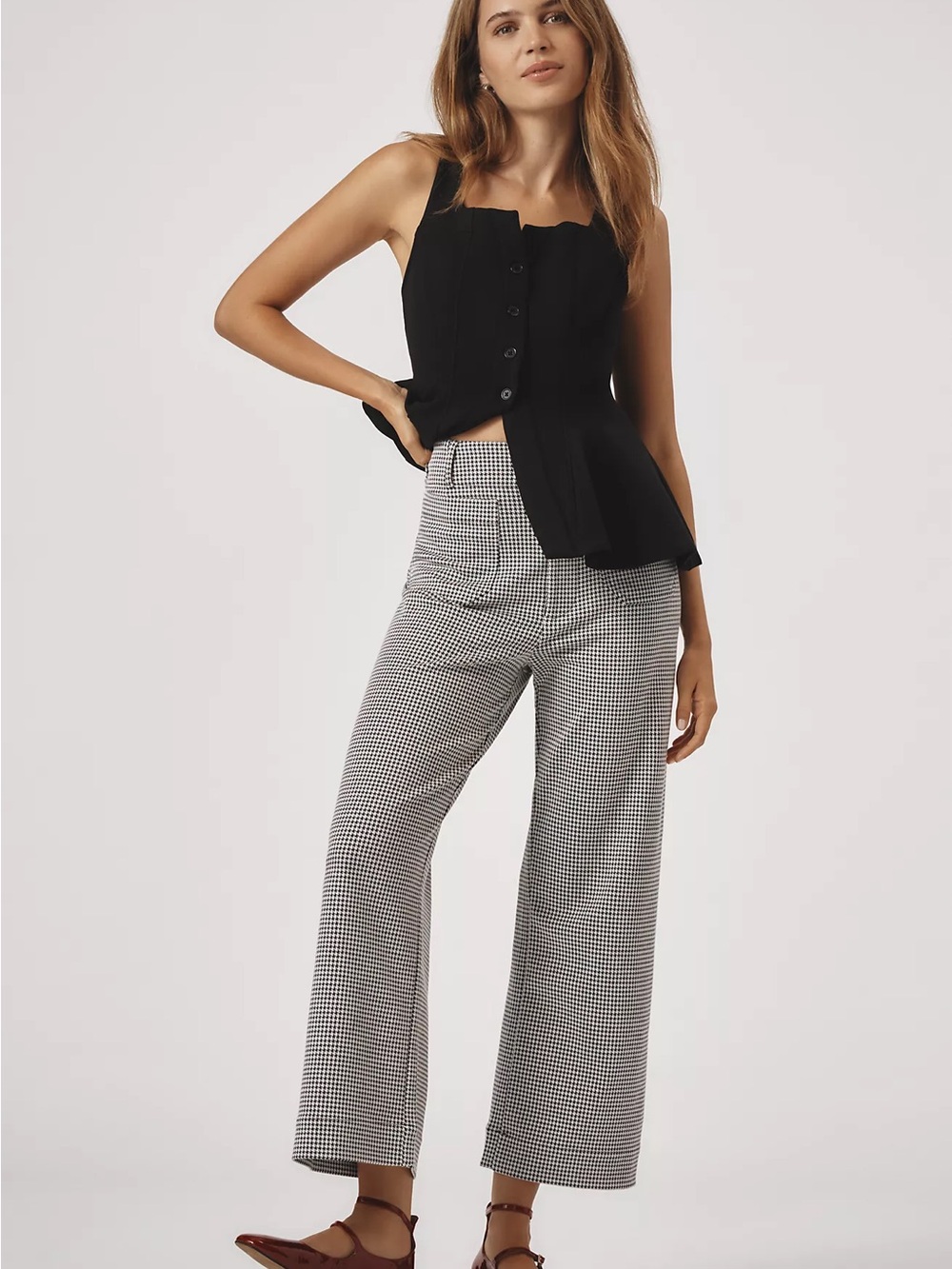 NWT Anthropologie Maeve High Rise Wide Leg Colette Checkered Cropped Ankle 28